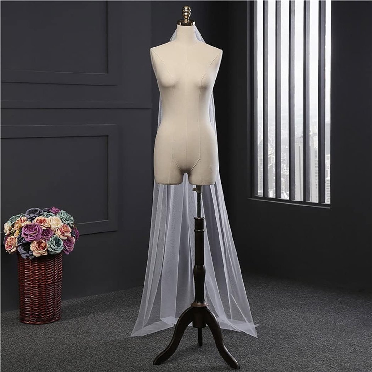 Bridal Loop, 1 Layer Wedding Tulle Cut Edge Round Tail Veil with Comb for Women and Girls (White) - ShopVlot
