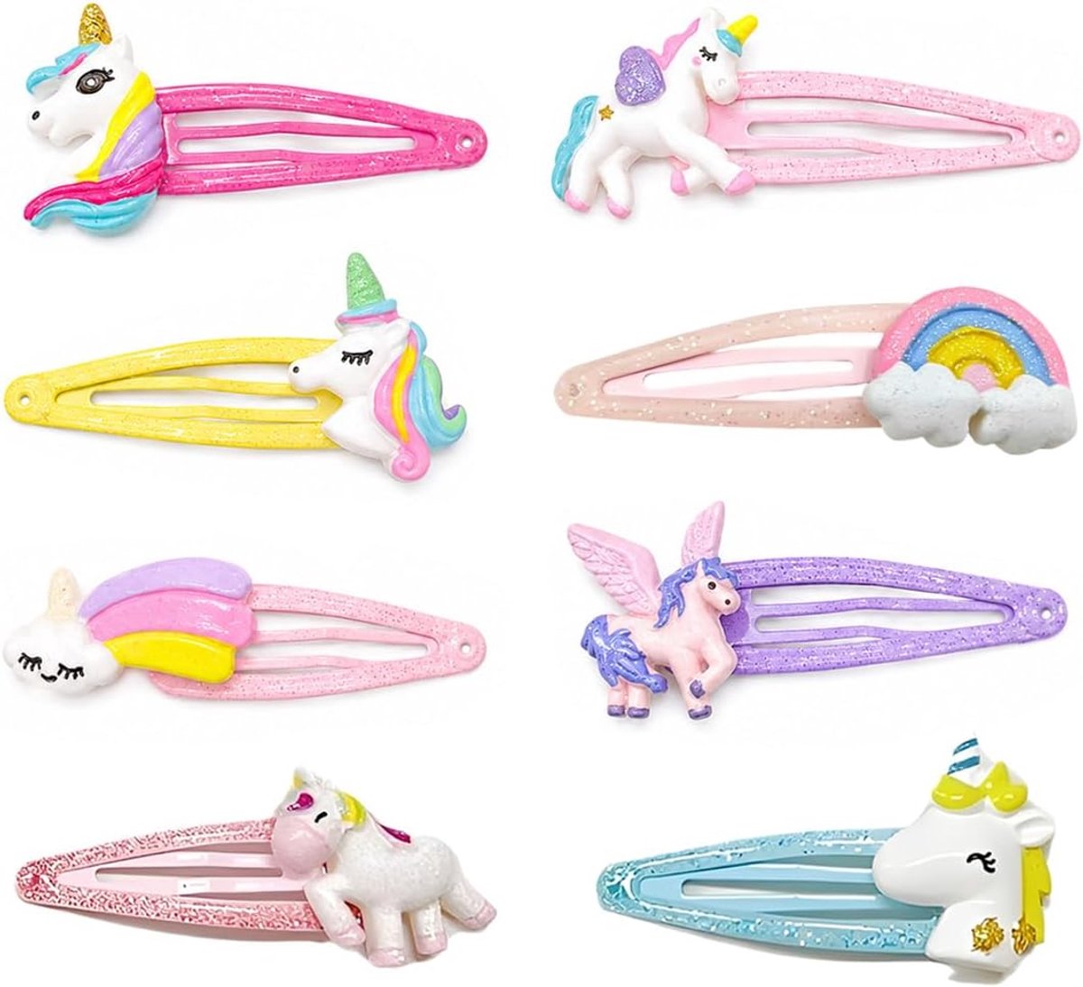 8 glinsterende haarspelden met eenhoorn- en regenboogmotief, schattig haaraccessoire voor meisjes, perfect voor - ShopVlot