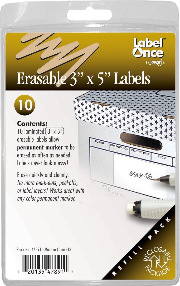 Jokari 47891 - Erasable Labels Refill Pack with 10 Large Assorted Labels and Erasers - ShopVlot