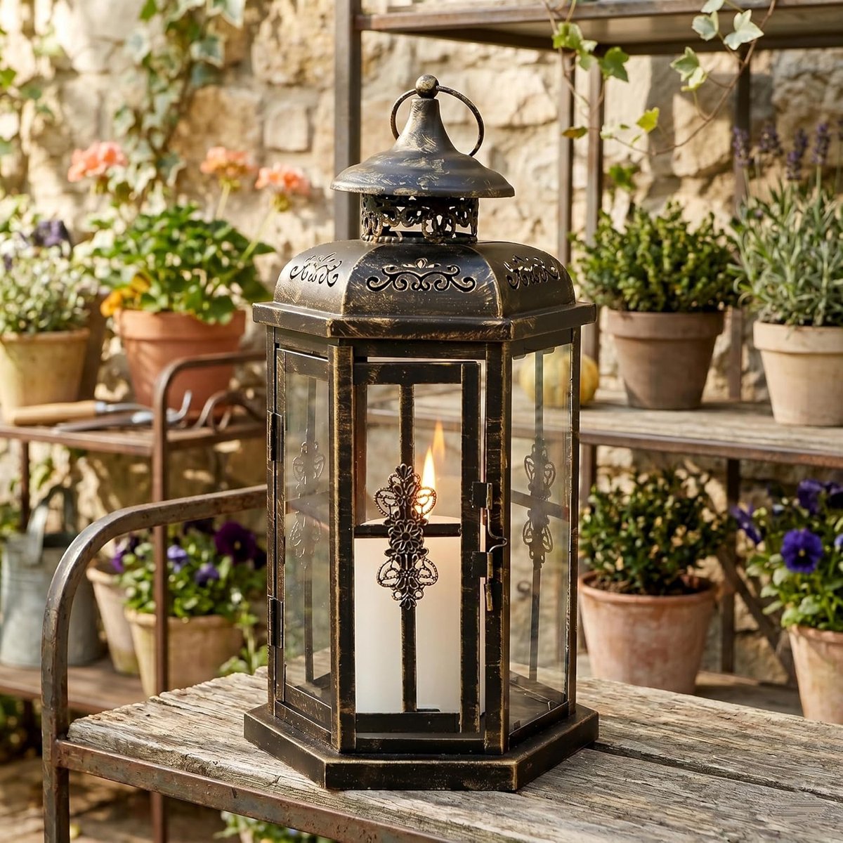 JHY DESIGN Decorative Lanterns, 30cm High, Outdoor Candle Lanterns, Vintage Metal Candle Holder for Indoor and - ShopVlot