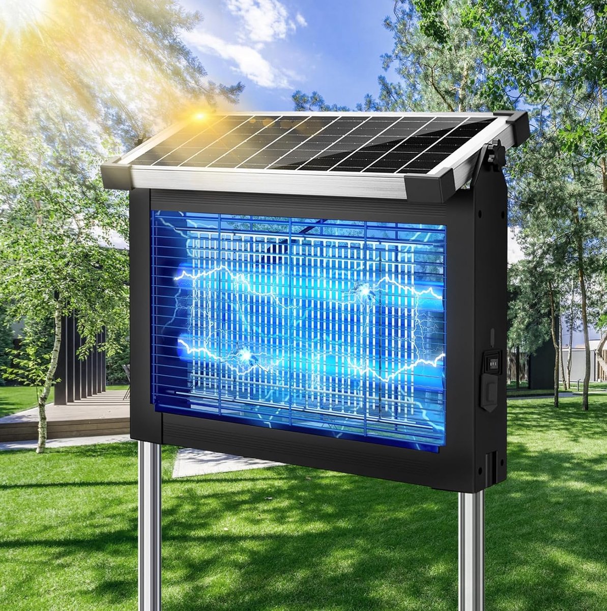 Anti-muggenlamp op zonne-energie voor buiten, elektrische insectenvernietiger, 4500 V, IPX5, waterdicht, oplaadbaar - ShopVlot