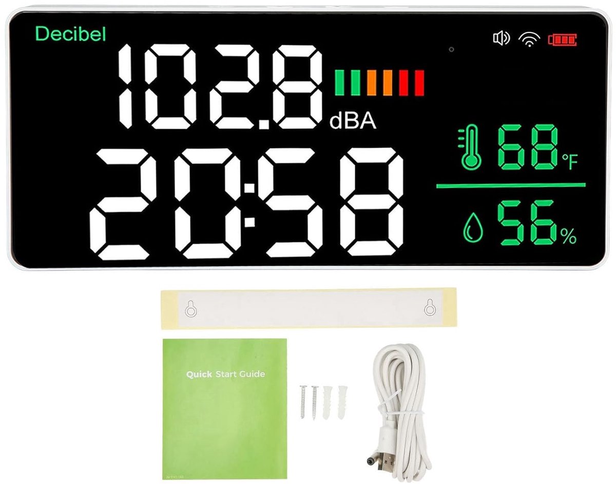 Greensen LED Decibel Meter WiFi Wall Mounted 11-inch LED Temperature Humidity Time Display Sound for - ShopVlot