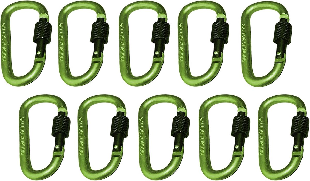 Karabijnhaken set van 10 - lichtgroen - 100 kg - ideaal voor camping en buitensport - ShopVlot