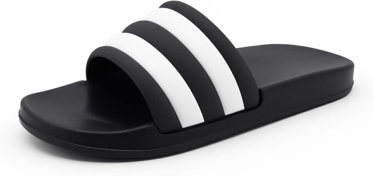 Herenslippers met strepen - rubber - antislip - comfortabel voor zwembad en strand - ShopVlot