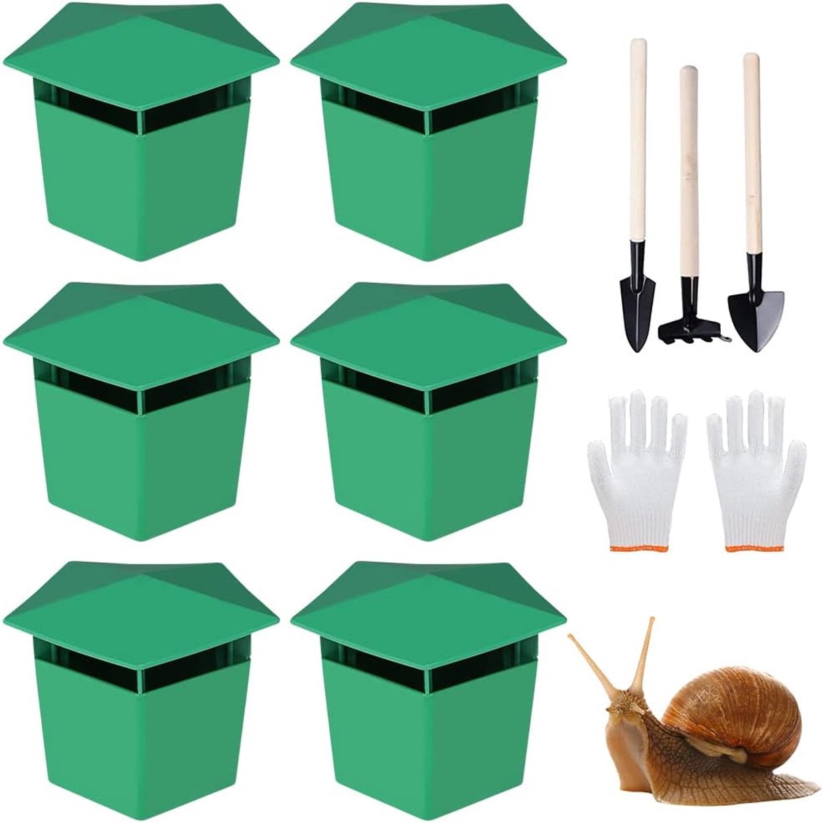 Slakkenvallen set van 6 - Slakkenvanger met dak - Inclusief graaftools en handschoenen - ShopVlot