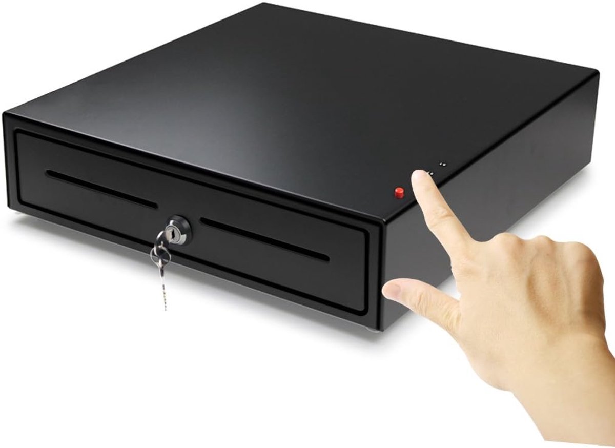 Kasregisterlade 16 Inch - Handmatige sleutel- en drukknopopening - Stevig met 4 briefjes & 8 munten - ShopVlot