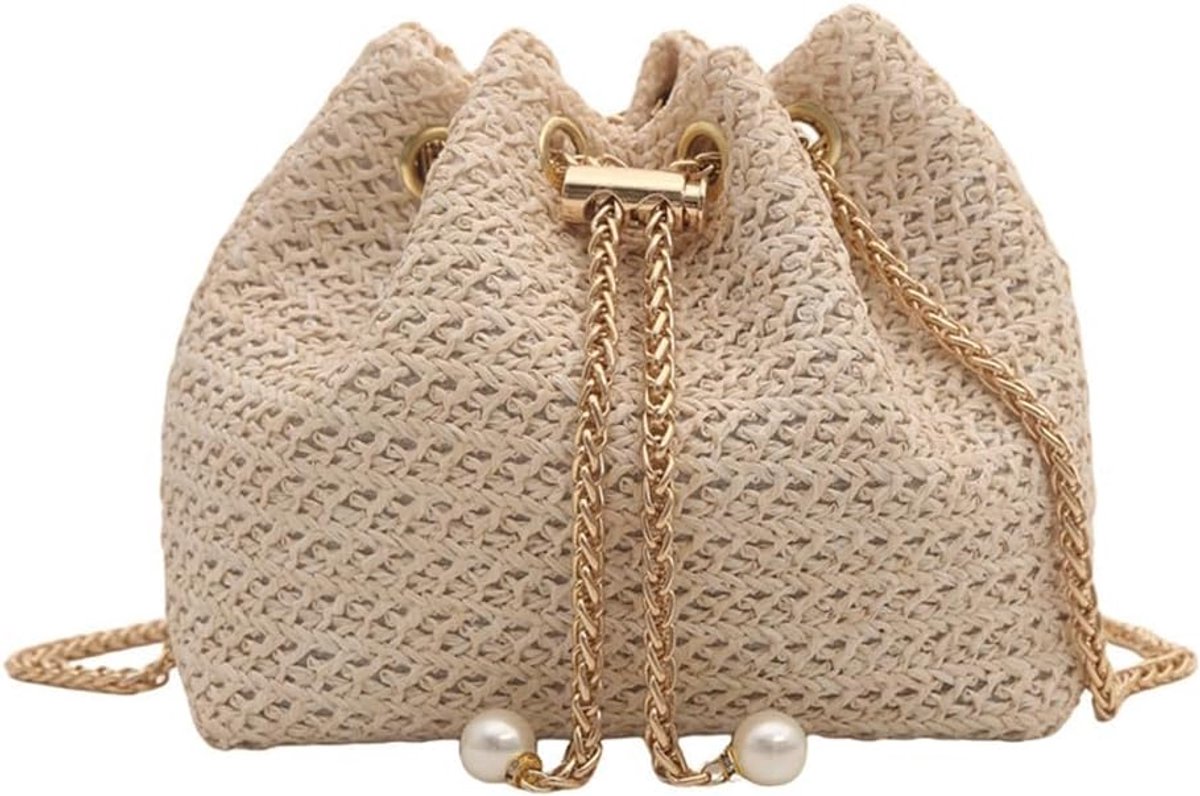 Handtas dames - geweven stro - schoudertas met metalen ketting - perfect voor een avondje uit - ShopVlot