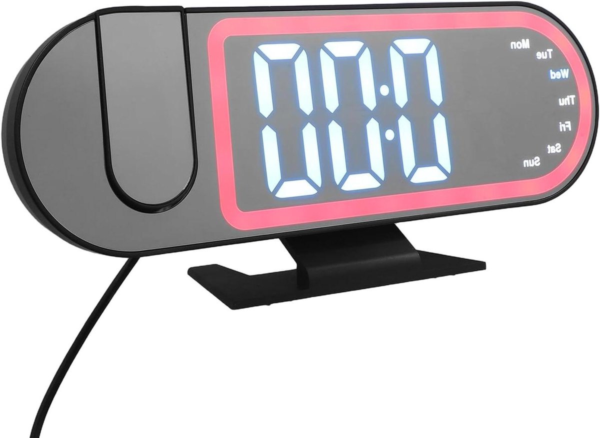 Digitale Spiegelwekker - Projectiewekker Nachtklok - Tijd Aflezen - Helder Led-display - 23.20X9.50X5.50CM - Wit