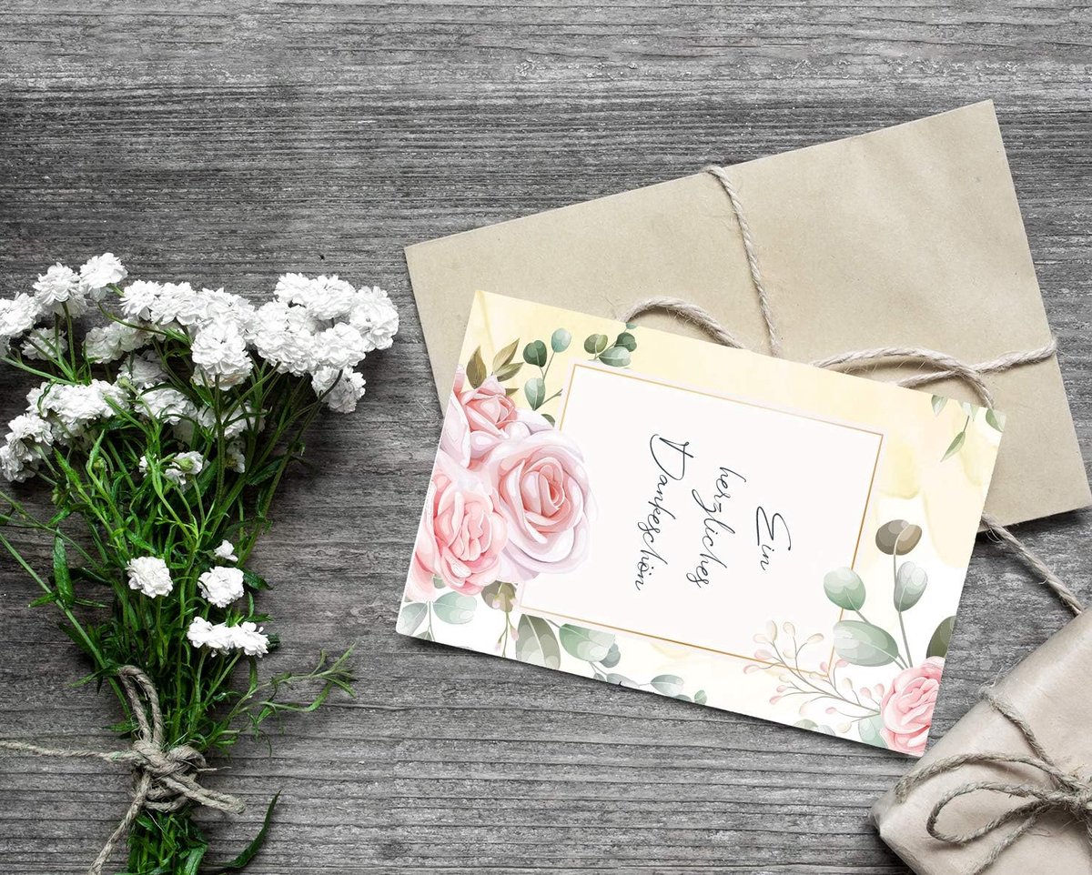 Bedankkaarten 4 stuks - Premium kwaliteit - Bloemmotief - Stijlvolle bedankjes - ShopVlot