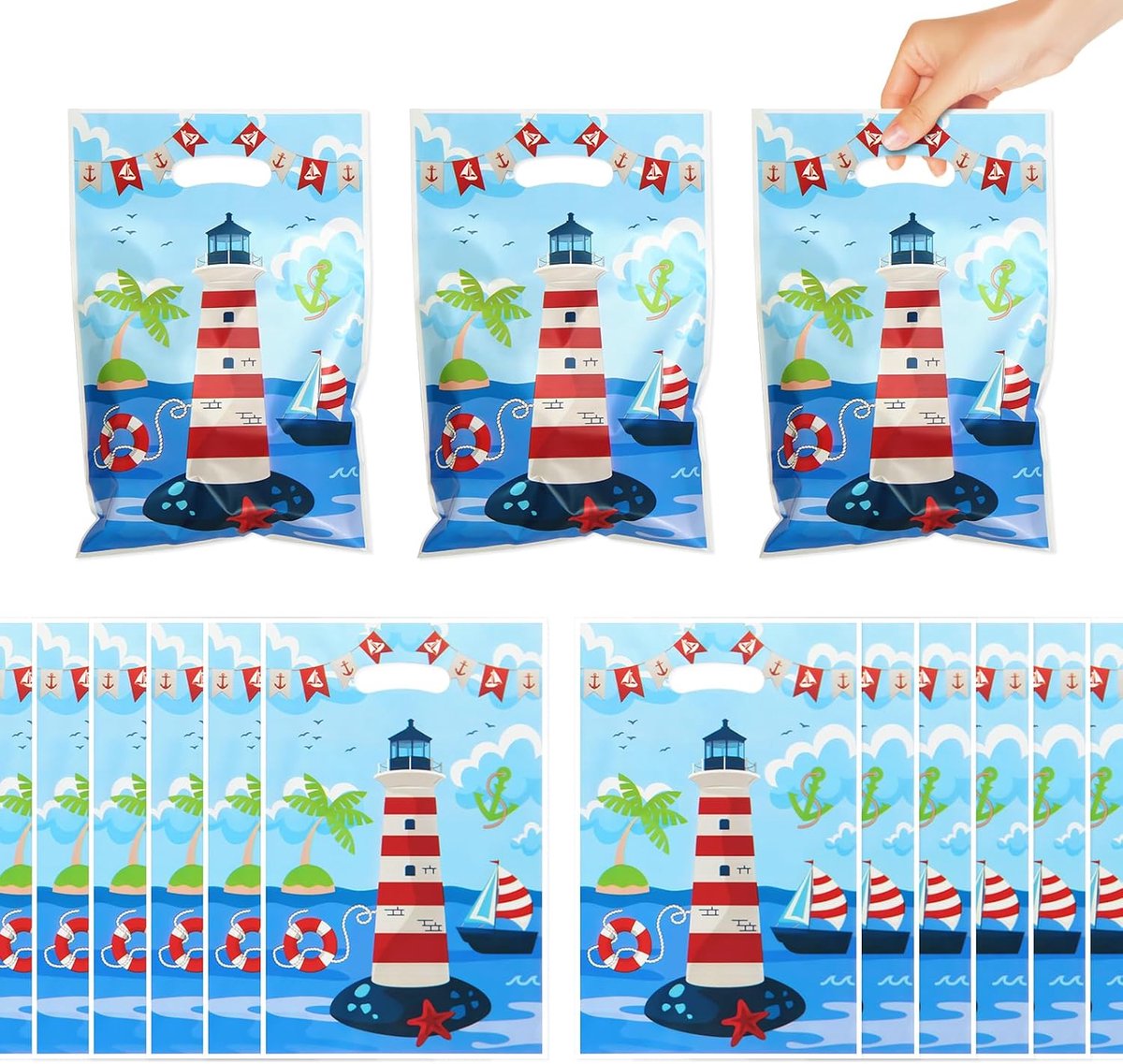 geschenkzakken nautisch 50 stuks - OPP plastic - oceaanthema - perfect voor strandbruiloft - ShopVlot