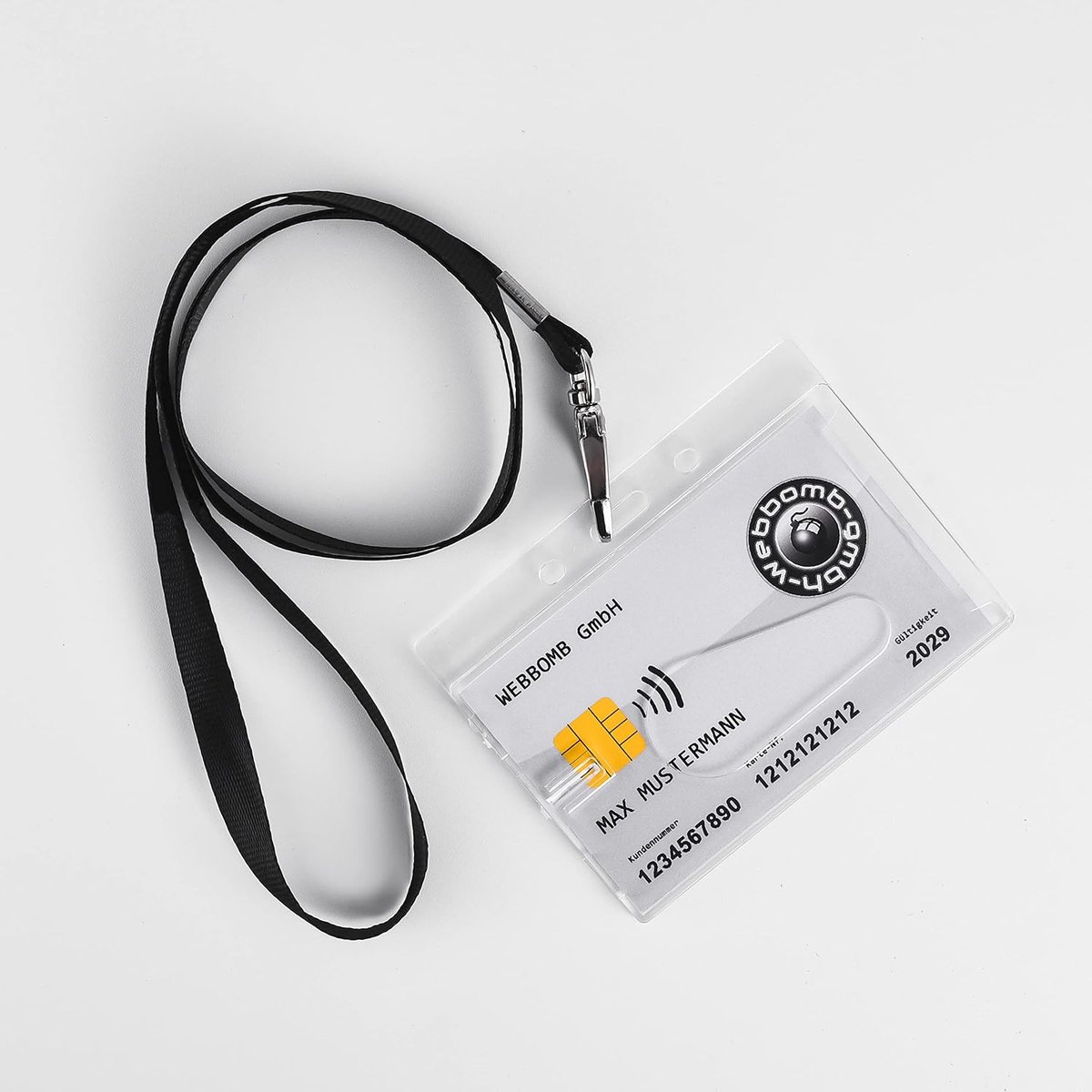 ID Kaart Houder Hard Plastic - Transparant met Duimschuif - Inclusief 360° Schouderband Lanyard Zwart - ShopVlot