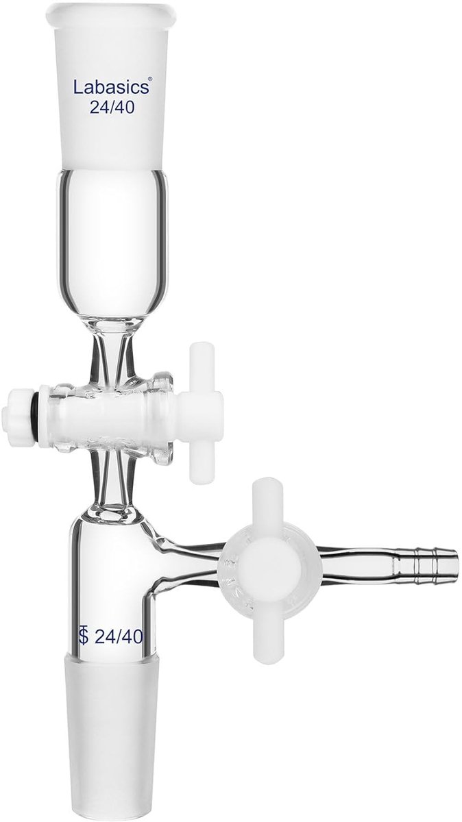 Vacuum drain adapter 24/40 - borosilicaatglas - met 2 PTFE-taps - voor laboratoriumdestillatie - ShopVlot