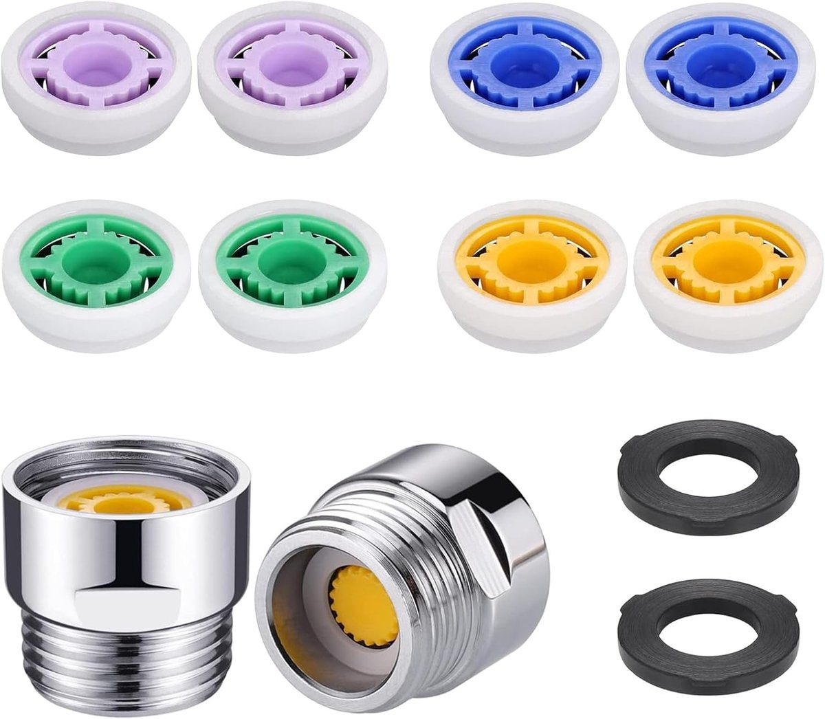 SnelShoppen - 12 Sets Douche Doorstroombegrenzer, Waterdoorstromingslimiter, Waterflow Reducer voor Douche, 4L, 5L, 6L, 7L, Inclusief Koper Adapters e