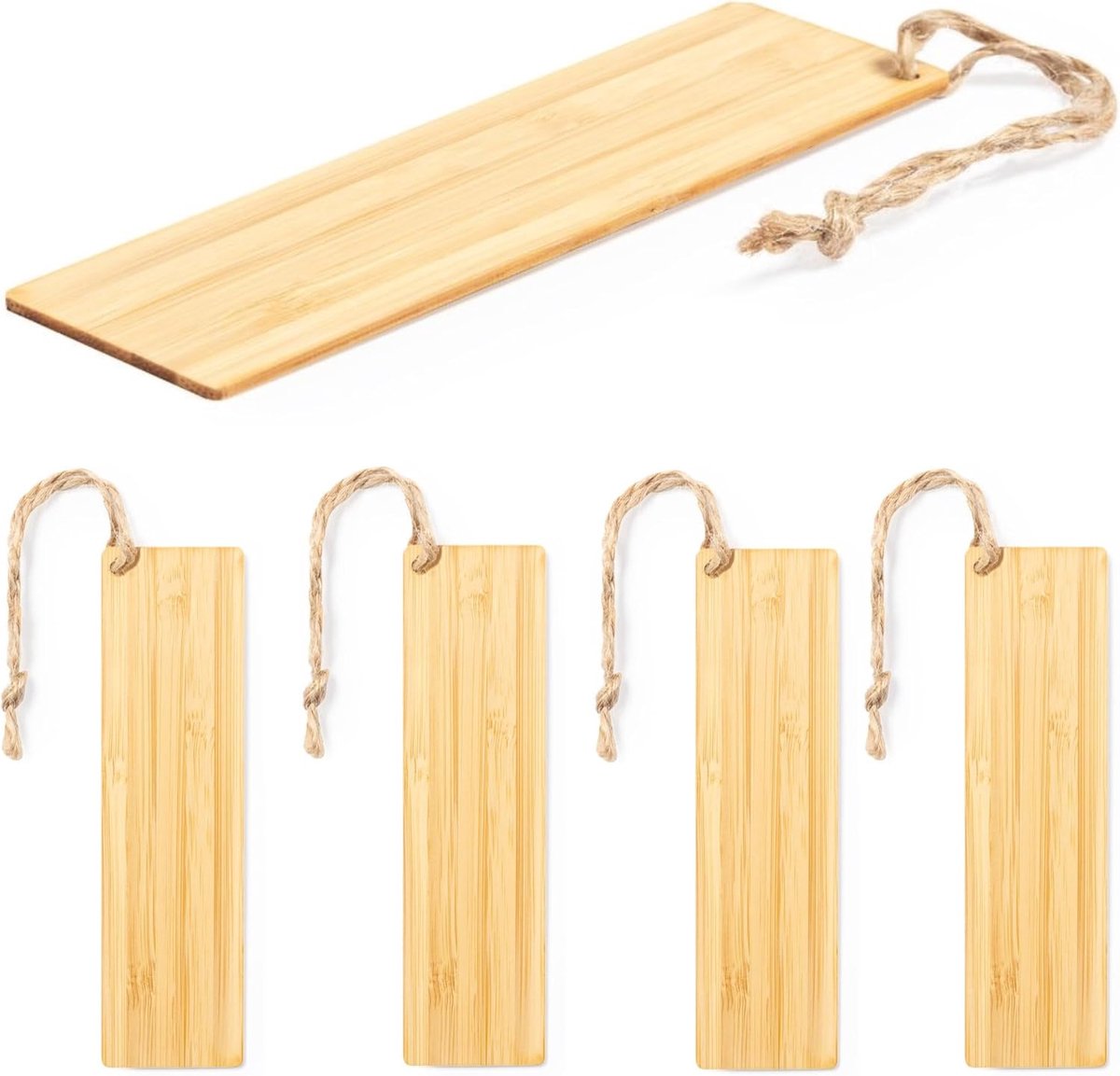 Boekenleggers set van 5 - duurzaam bamboe - jute koord - perfect voor boekenwurmen - ShopVlot