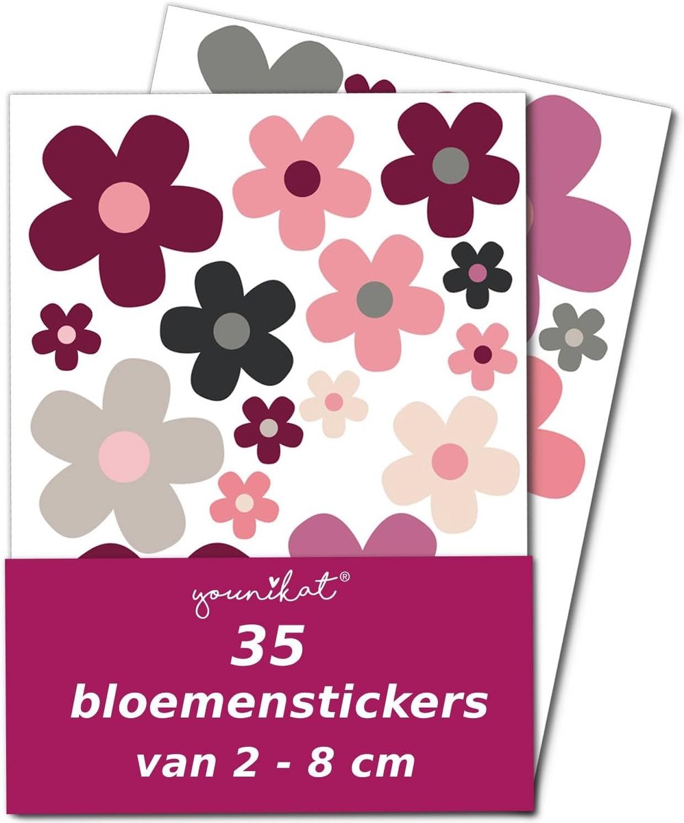 Sticker set bloemen rood beige - weerbestendig - voor fiets, laptop en auto - persoonlijke decoratie - ShopVlot