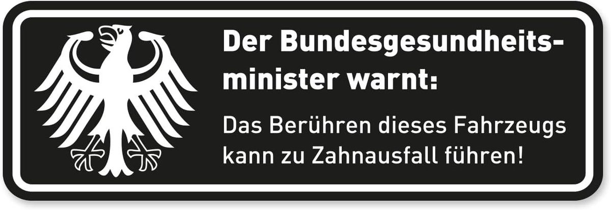 Auto sticker tandverlies waarschuwing - 15 x 2 cm - weerbestendig - voorkomt aanraken van uw voertuig - ShopVlot
