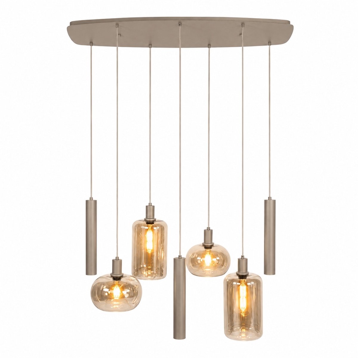 Hanglamp Serene Beige & Amber Glas 4+3 Lichts