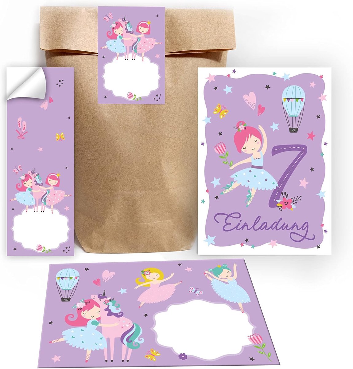 Uitnodigingskaarten 7e verjaardag - Ballerina design - Inclusief enveloppen en stickers - Perfect voor meisjes - ShopVlot