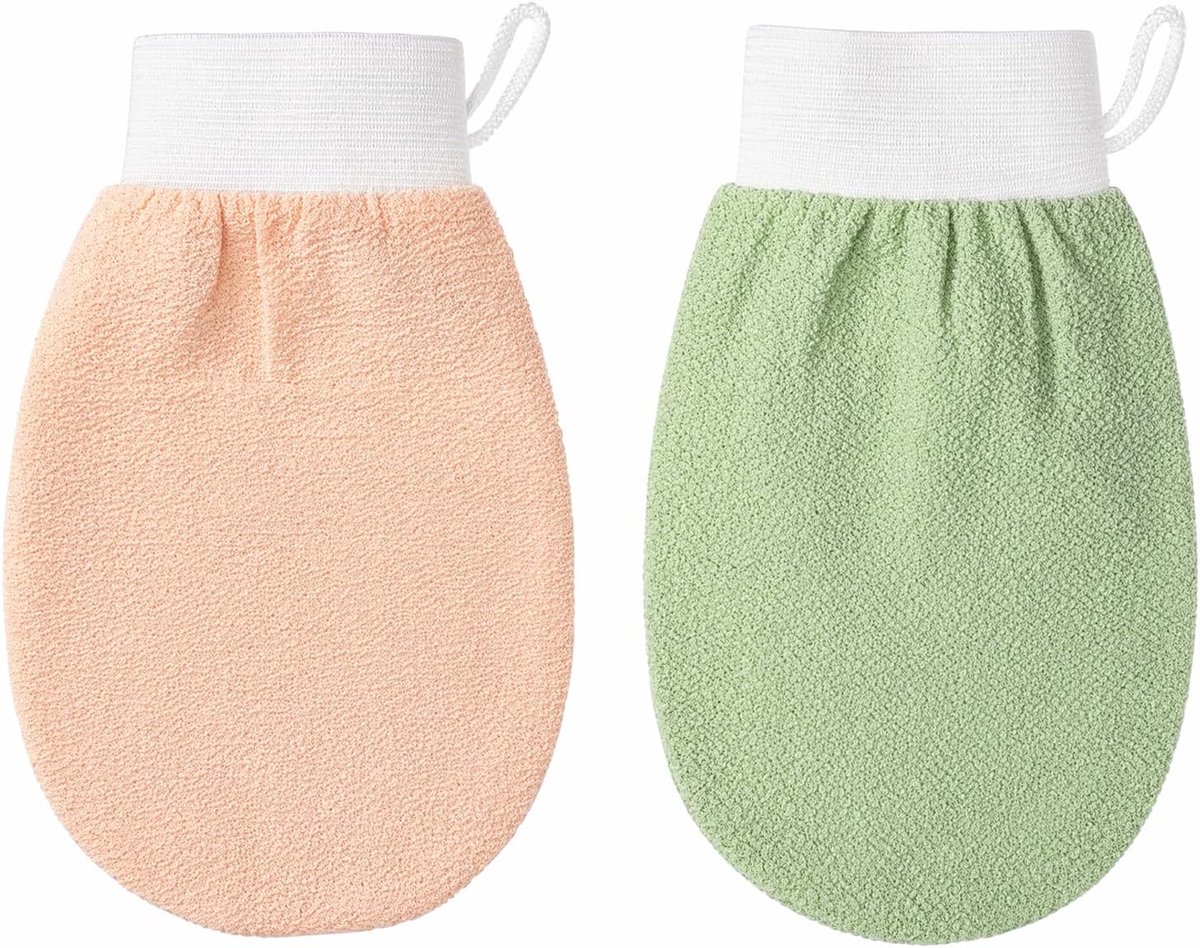 Peelinghandschoen 2 stuks - dubbelzijdige lichaamscrub - exfoliërende handschoen voor een frisse huid - ShopVlot