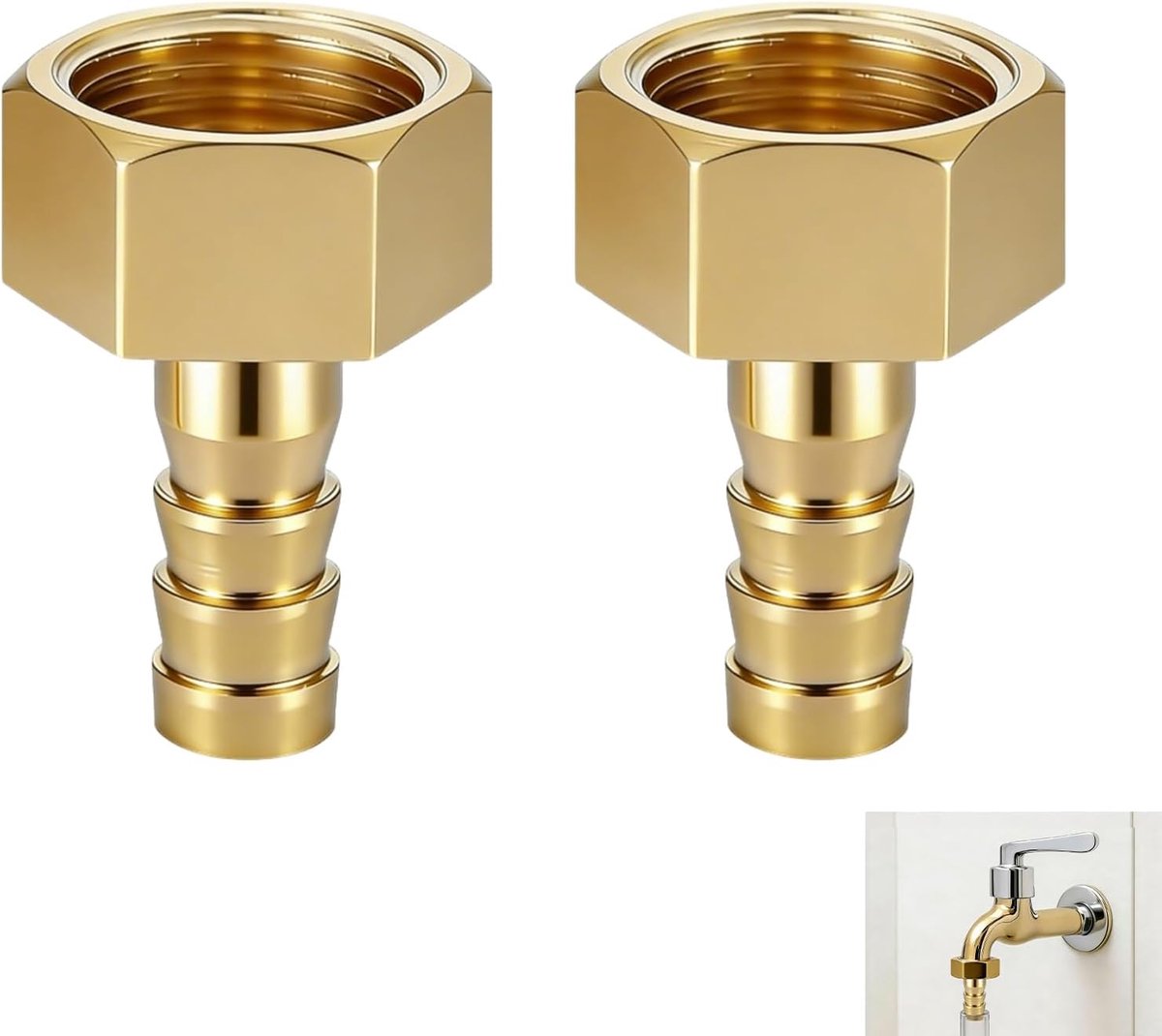 Set van 2 slangkoppelingen van messing, adapter voor slang G1/2, binnendraad, 10 mm, buisaansluiting, messing, barb - ShopVlot