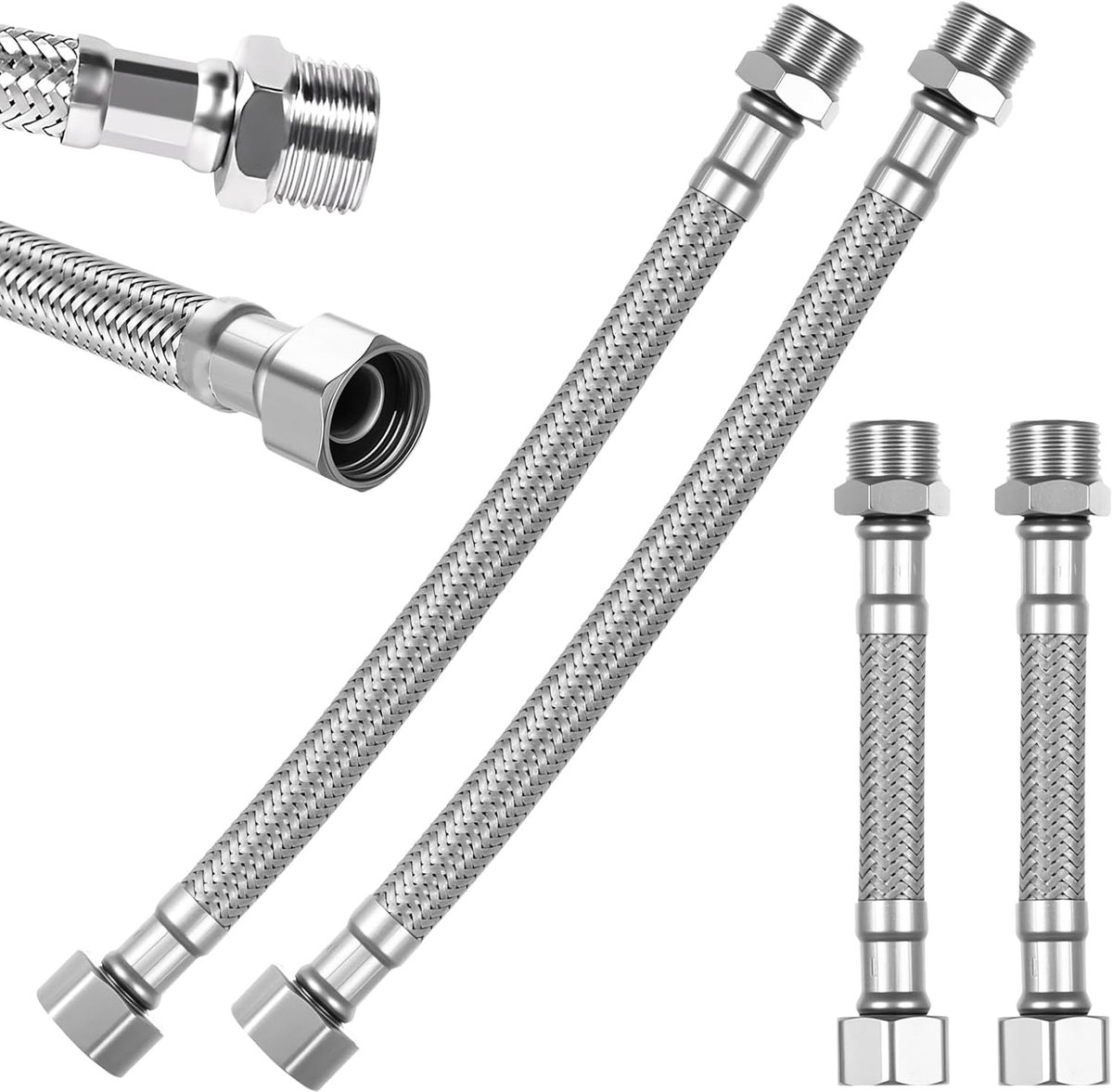 4 Pcs 3/8 Inch Flexible Faucet Connectors 10cm/20cm Braided Flexible Hose, Stainless Steel Flexible Hoses for - ShopVlot