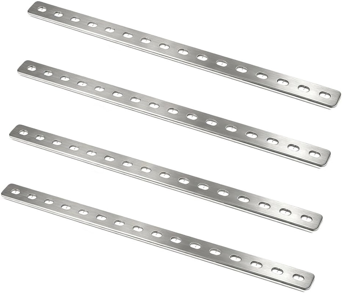 4 stuks platte verbindingsstukken roestvrij staal 408 x 24 x 3 mm, 16 gaten, platte verbindingsplaat, gatenplaat - ShopVlot