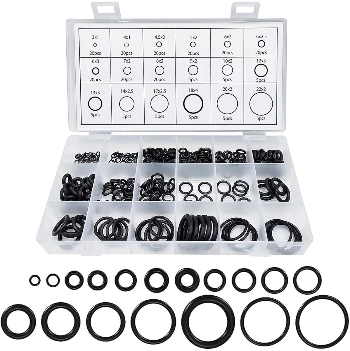 Rubber O-Ring Set, 225 Pieces O-Ring Sealing Rings, 18 Sizes Rubber Discs Sealing Rings, Assortment Kit for Car - ShopVlot