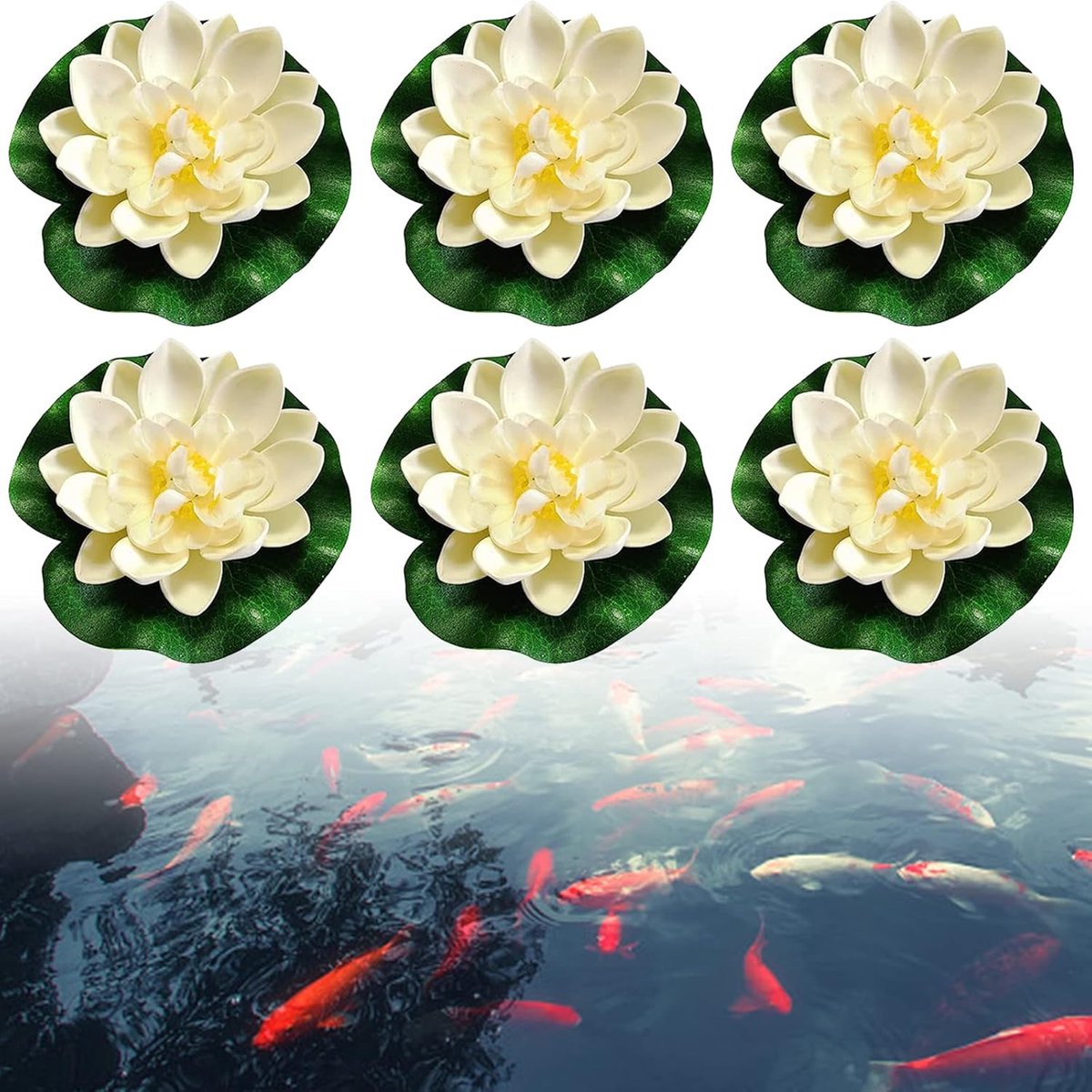 KOIROI Floating Flowers, 6 Pcs Artificial Water Lilies, Small Floating Water Lily, Artificial Flowers White Lotus - ShopVlot