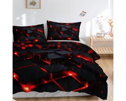 HOSIMA Boys and Girls Bedding Set with Black and Red Check Pattern Duvet Cover with 2 Pillowcases (Black Red Checkered - ShopVlot