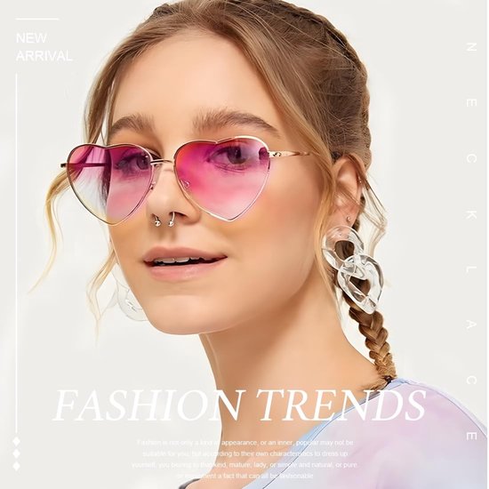 Hartvorm Zonnebril - Feestbril Hippiebril - Feest Accessoires - Unieke Vintage Stijl - 13.4 x 12.7 cm - Rosé Goud van Merkloos — afbeelding 3