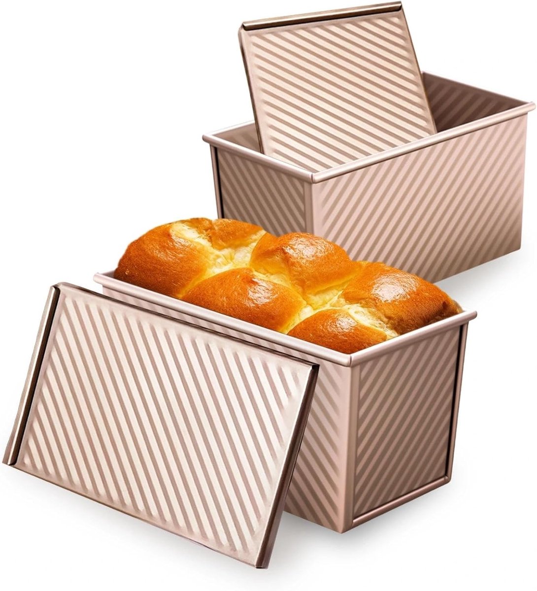 Broodpan met Deksel - Goud - 21 x 12 x 11 cm - Koolstofstaal Antiaanbaklaag - Voor Thuisbakken