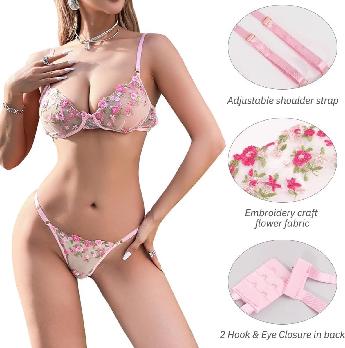 Lingerieset voor vrouwen - Plus size XS-2XL - Transparant mesh - Sexy babydoll en thong - ShopVlot