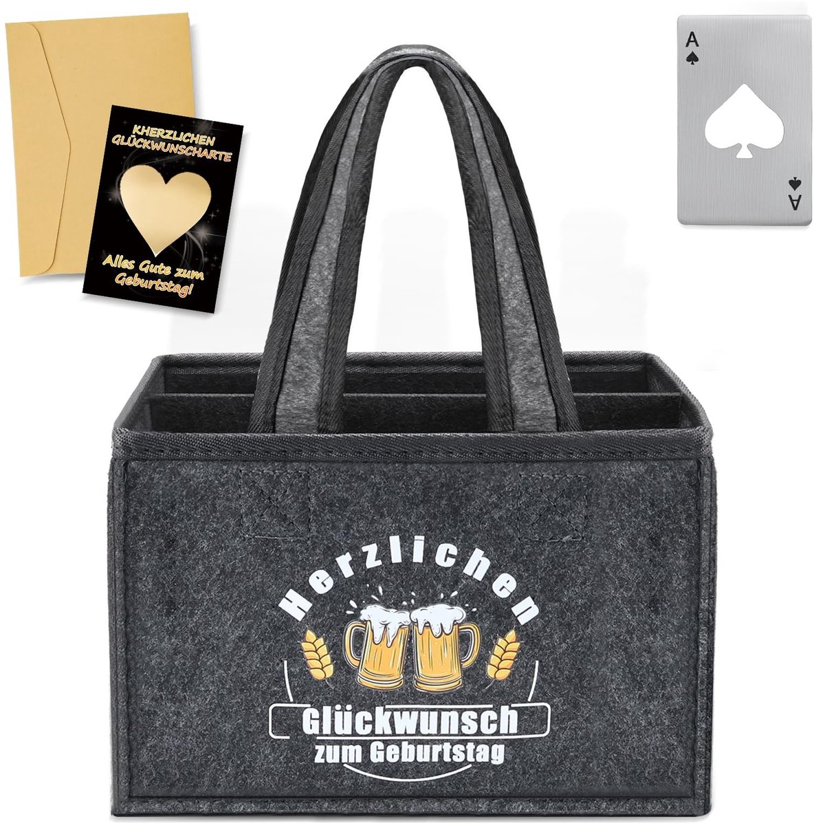 Solidchoice - Handige Flessentas voor 6 Bierflessen met Openers en Wenskaarten