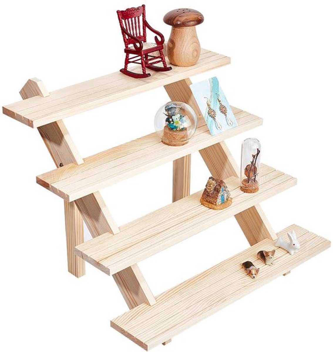 4-laags houten sieraden display standaard met afneembare oorbelhouder en gleuf, geschikt voor het overzichtelijk presenteren en bewaren van sieraden en handwerkartikelen, 39 x 40 cm