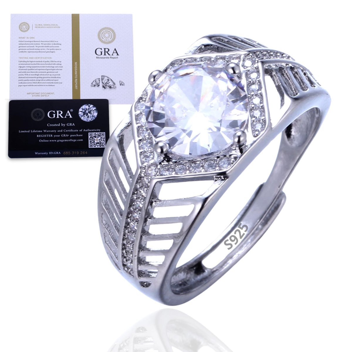 Solidchoice - Verstelbare Verlovingsring met Moissanite Steen en Certificaat