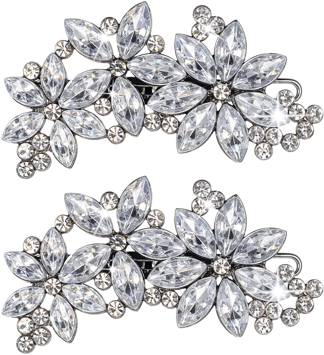 Solidchoice - 2 Stuks Vintage Rhinestone Haarspelden (Zilveren Bloemvorm)