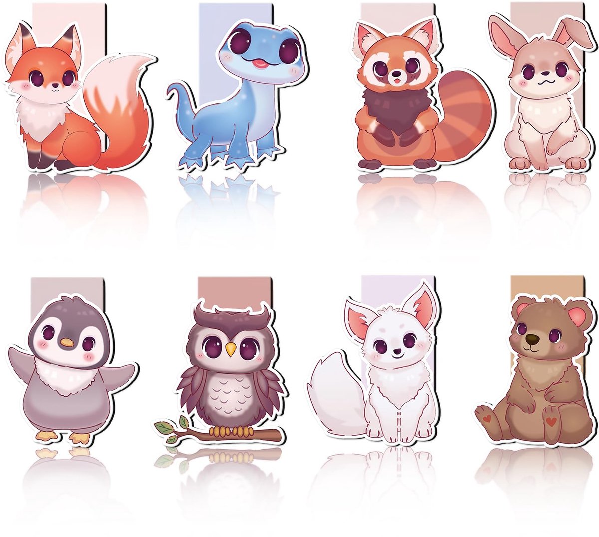 Solidchoice - Set van 8 Magnetische Boekenleggers met Dierenmotieven