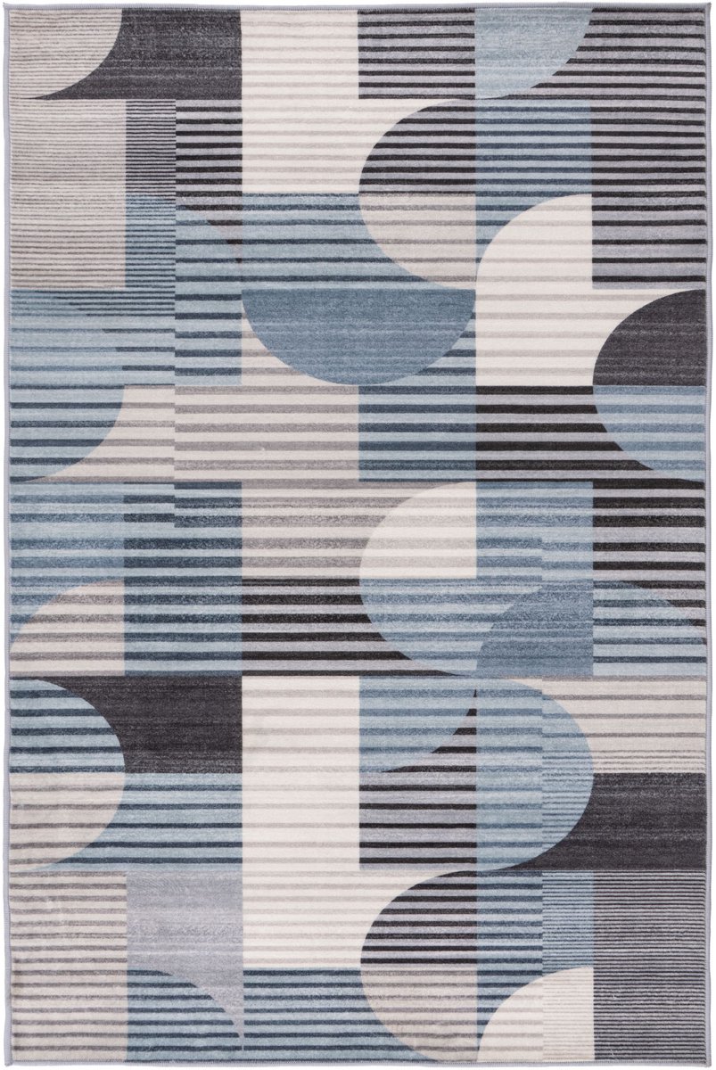 Padiro laagpolig vloerkleed 200 x 290 cm - blauw - modern abstract design - geschikt voor vloerverwarming - van polyester