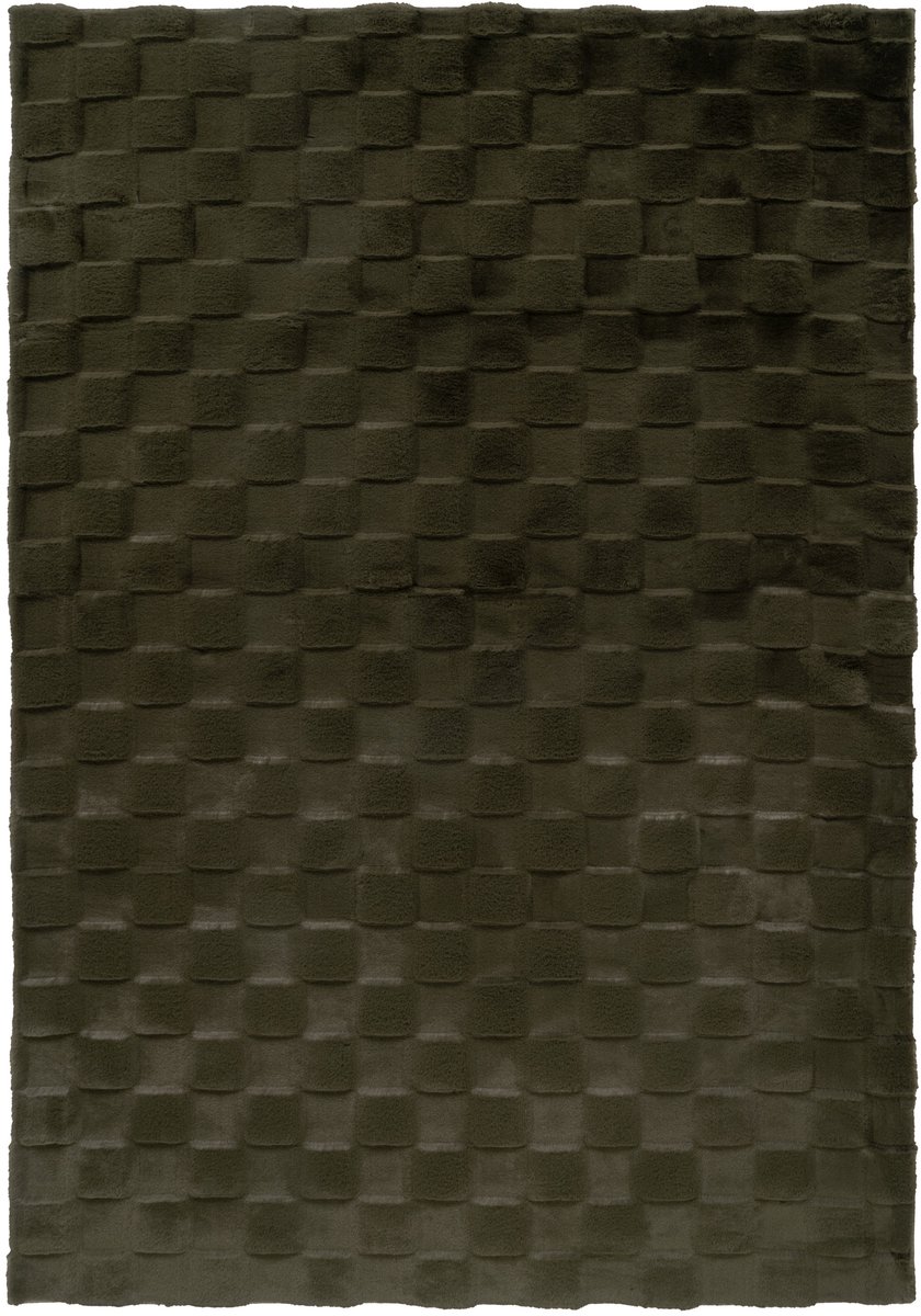 Padiro laagpolig vloerkleed 80 x 150 cm - groen - geometrisch ruit- en blokpatroon - geschikt voor vloerverwarming - van polyester