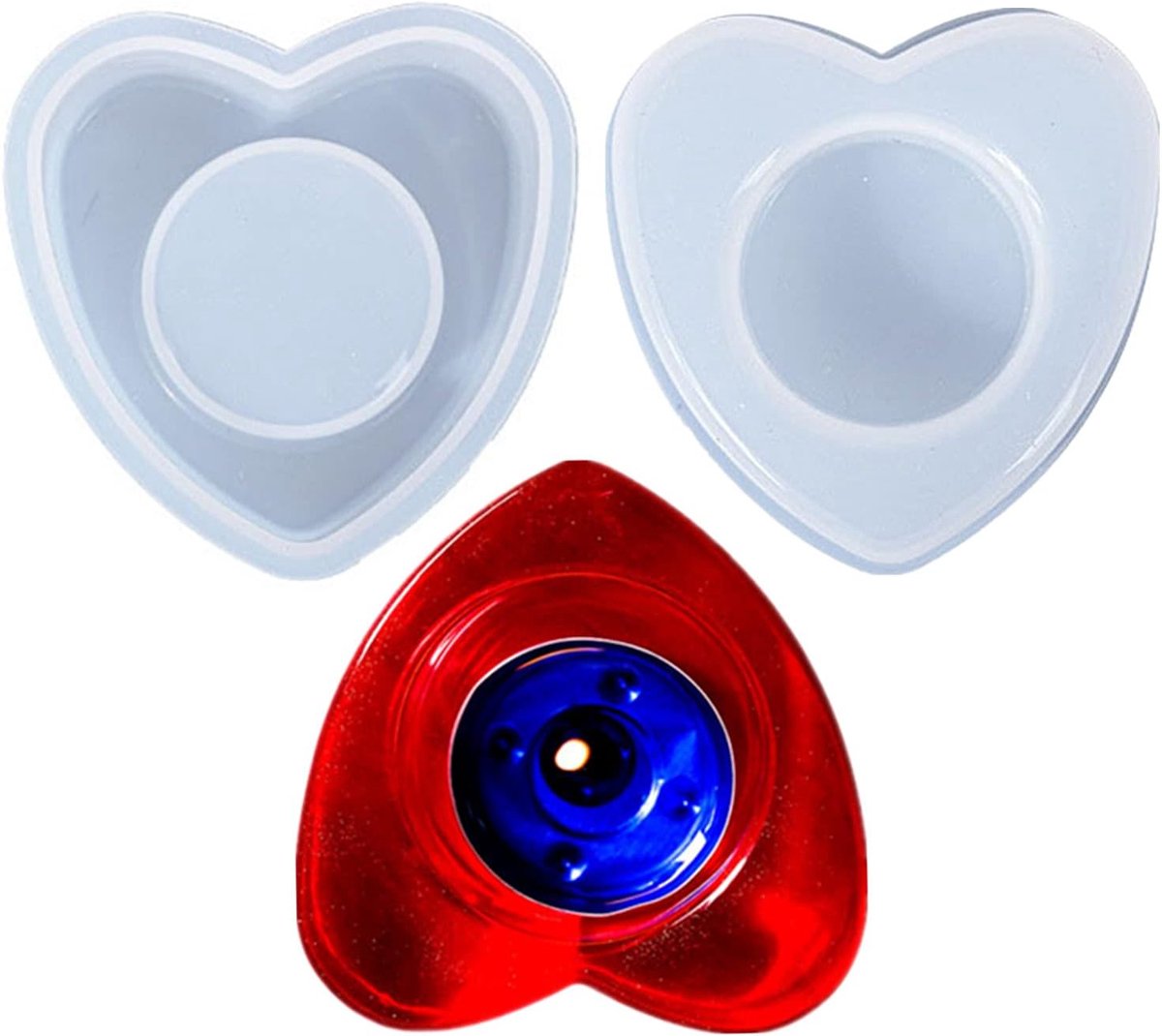 Siliconen kaarsenhouder mallen 2 stuks - hartvormig - flexibele en herbruikbare silicone - maak unieke kaarsenhouders - ShopVlot