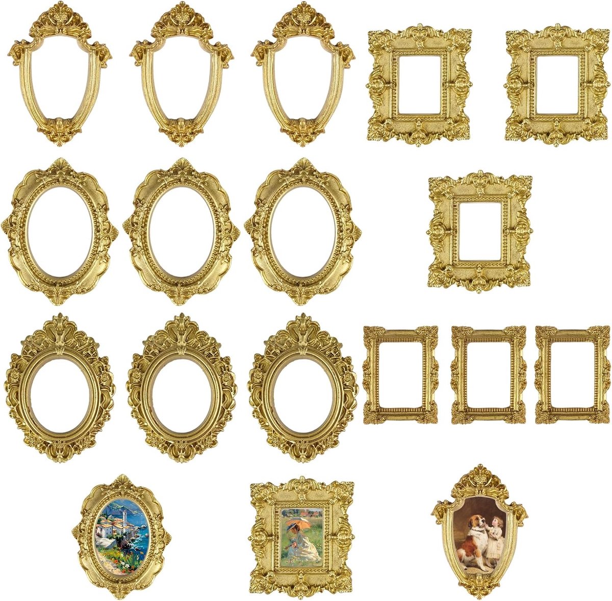 Mini fotolijsten 15 stuks - vintage gouden barok - antieke uitstraling - perfect voor wanddecoratie - ShopVlot