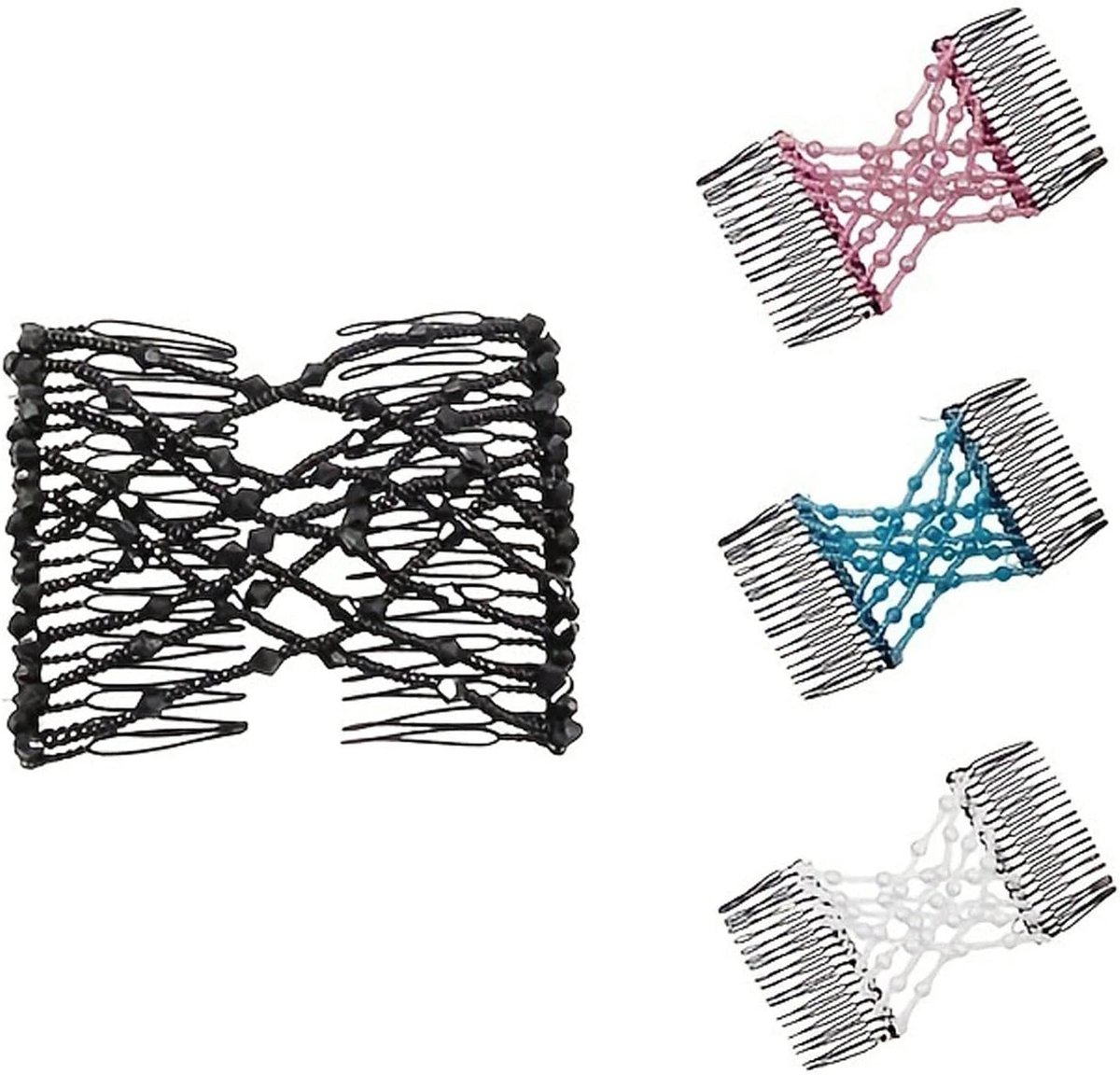 Dubbele Kam - Elastische Clips - Haar Stijlen - Uniek Design - 4 Stuks - Vier Kleuren