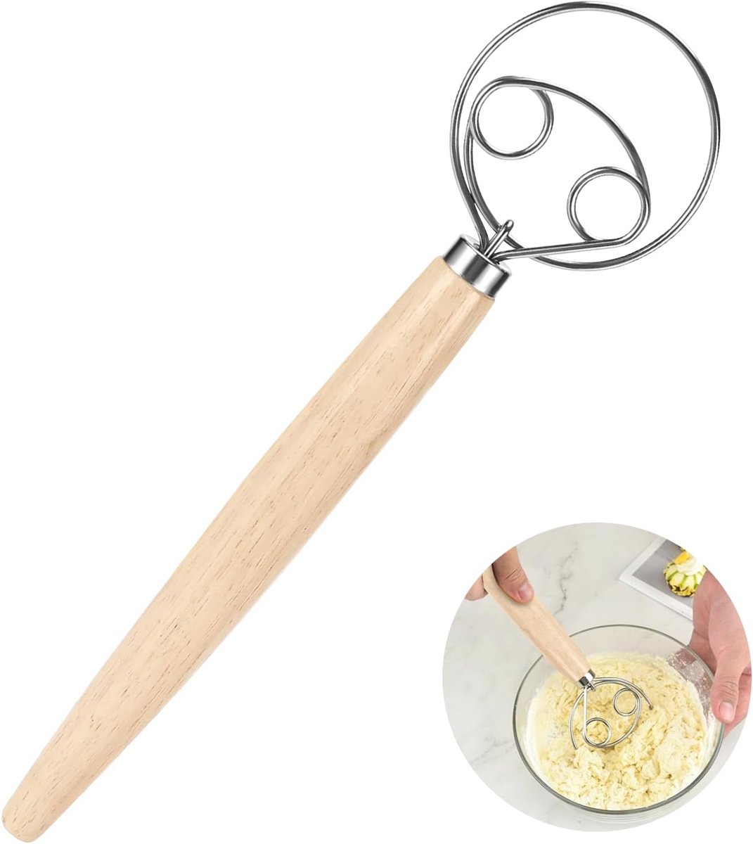 Deense pasta garde - roestvrij staal - ergonomisch houten handvat - perfect voor deegmixen - ShopVlot