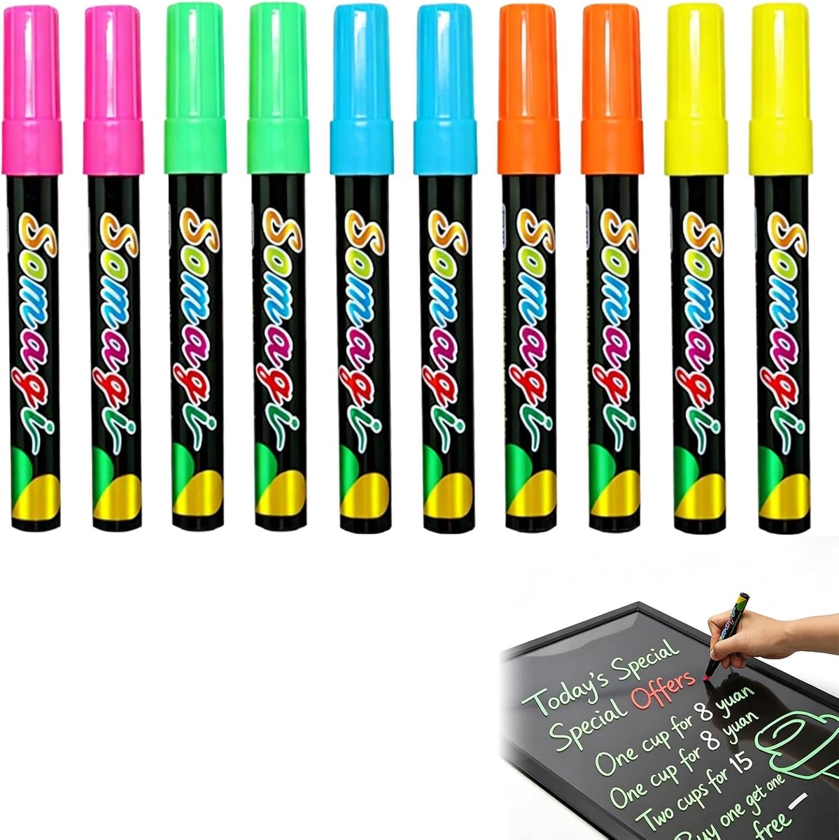 Vloeibare krijtstiften 10 stuks - uitwisbare krijtmarkers - platte punt - ideaal voor schoolbord en glas - ShopVlot