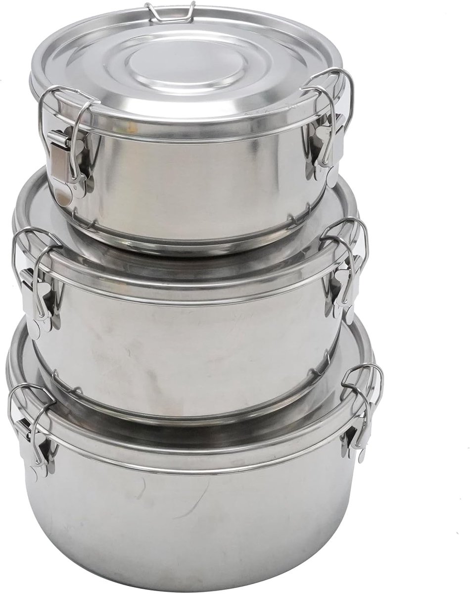 Roestvrijstalen containers set - 3-delig - met deksels - ideaal voor lunch en etensresten - ShopVlot