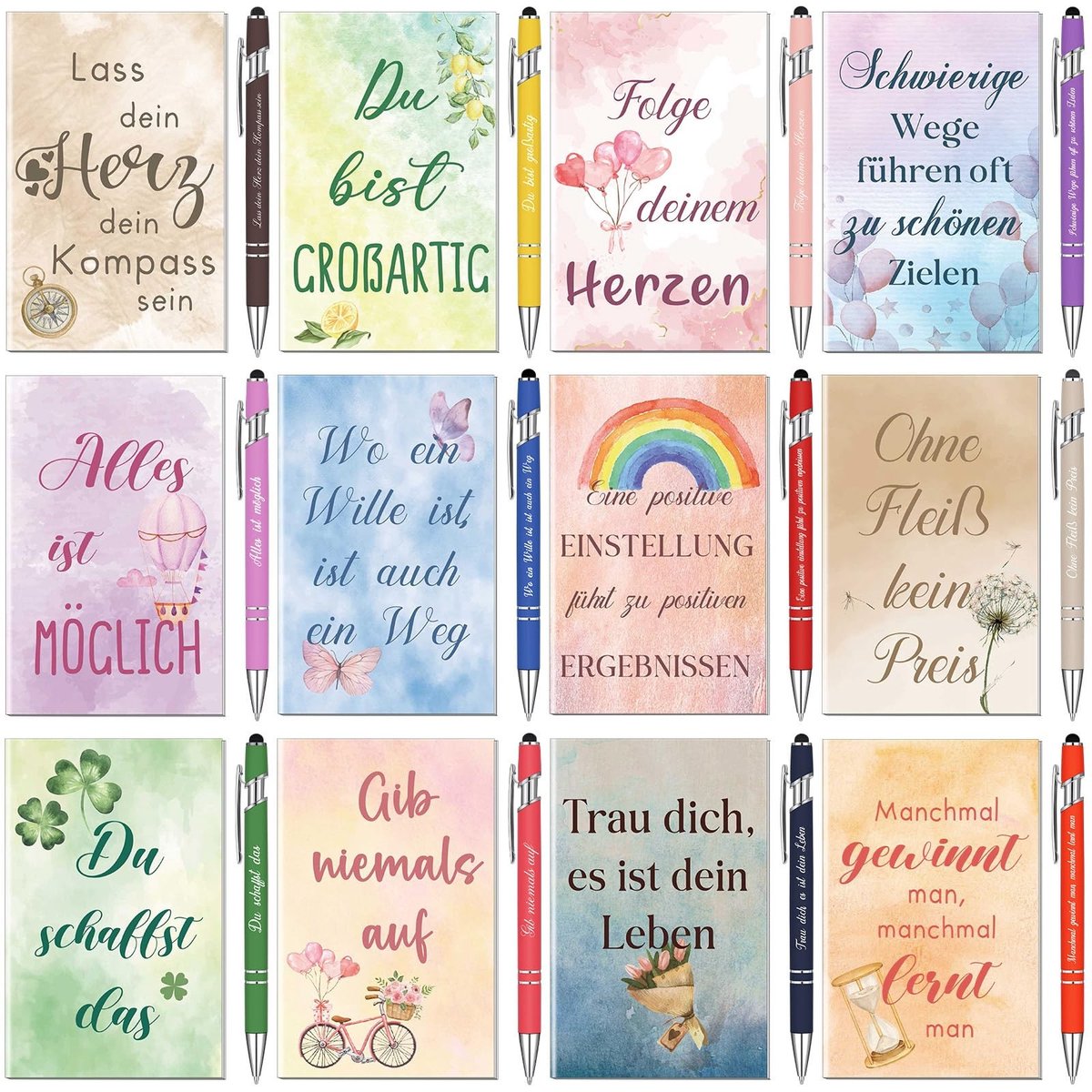 Solidchoice - Set van 12 Inspirerende Notitieboeken en Pennen
