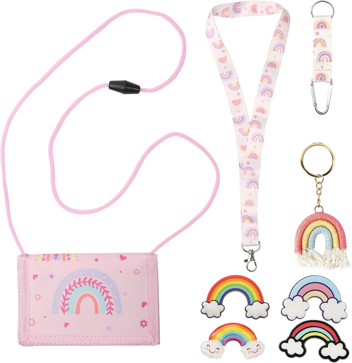 Regenboog borsttas voor kinderen - drievoudig gevouwen portemonnee - met koord en broches - perfect voor regenboogfans - ShopVlot