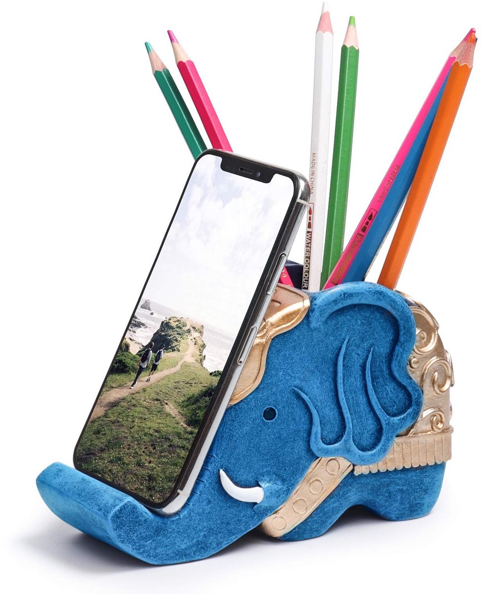 Solidchoice - Schattige Olifant Pen en Potloodhouder met Telefoonstandaard