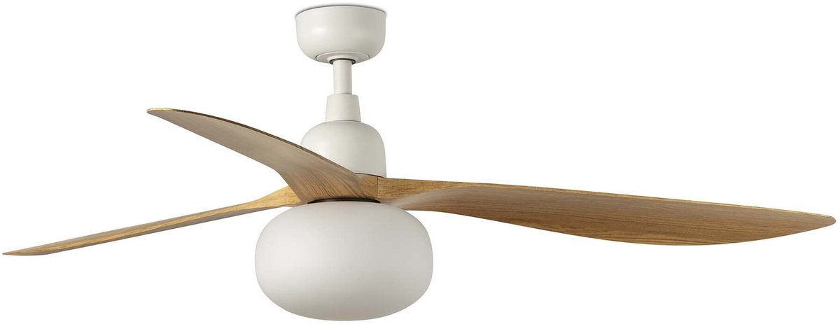 Faro Barcelona 34361-11L Outwood L plafondventilator wit/eikenhout 150 cm - Afstandsbediening - Stille en zuinige DC-motor - 6 snelheden - zomer en winterstand