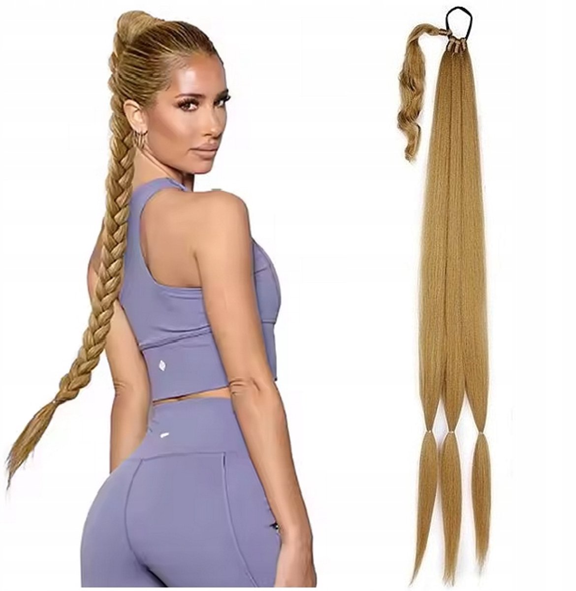 Modieuze Vlecht Clip-in Paardenstaart Haarstuk - 65cm - Honingblond